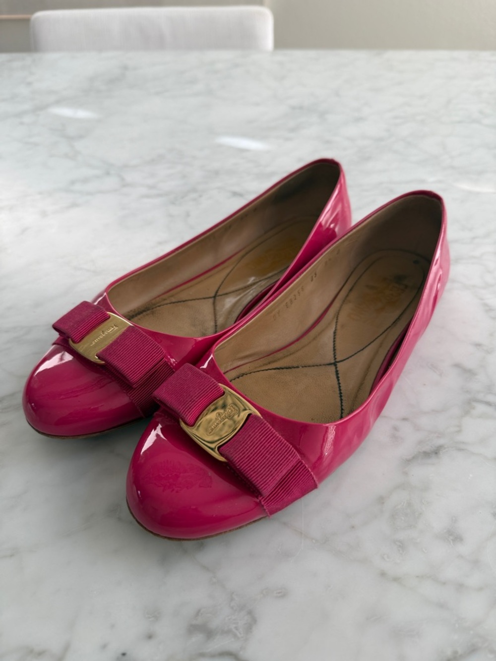 Salvatore Ferragamo Varina Pink Patent Bow Ballet Flats